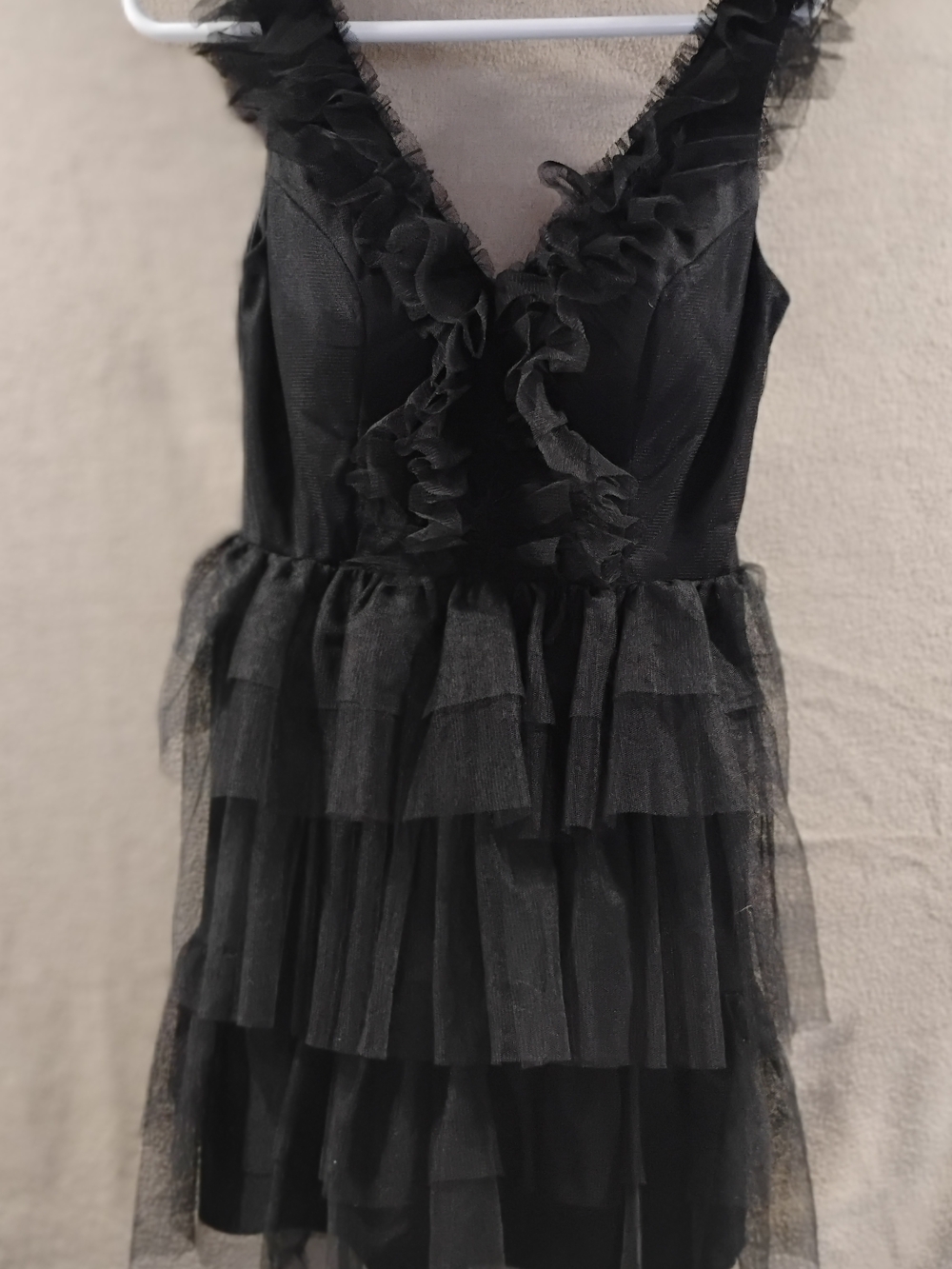 Black Ruffle Tiered V-Neck Mini Dress